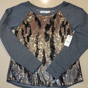 Express Gray Sweatshirt with Black/Gold Sequins Detail